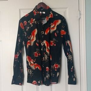 Aptro men's XL (17 neck 35 sleeve) dress shirt party Hawaiian crane floral